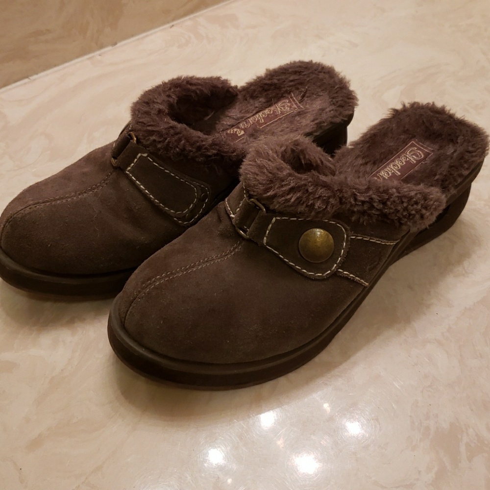 Sketchers Mule Clog Wedge With Faux Fur